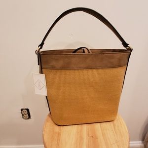 Bucket Bag - Brown leather and straw material